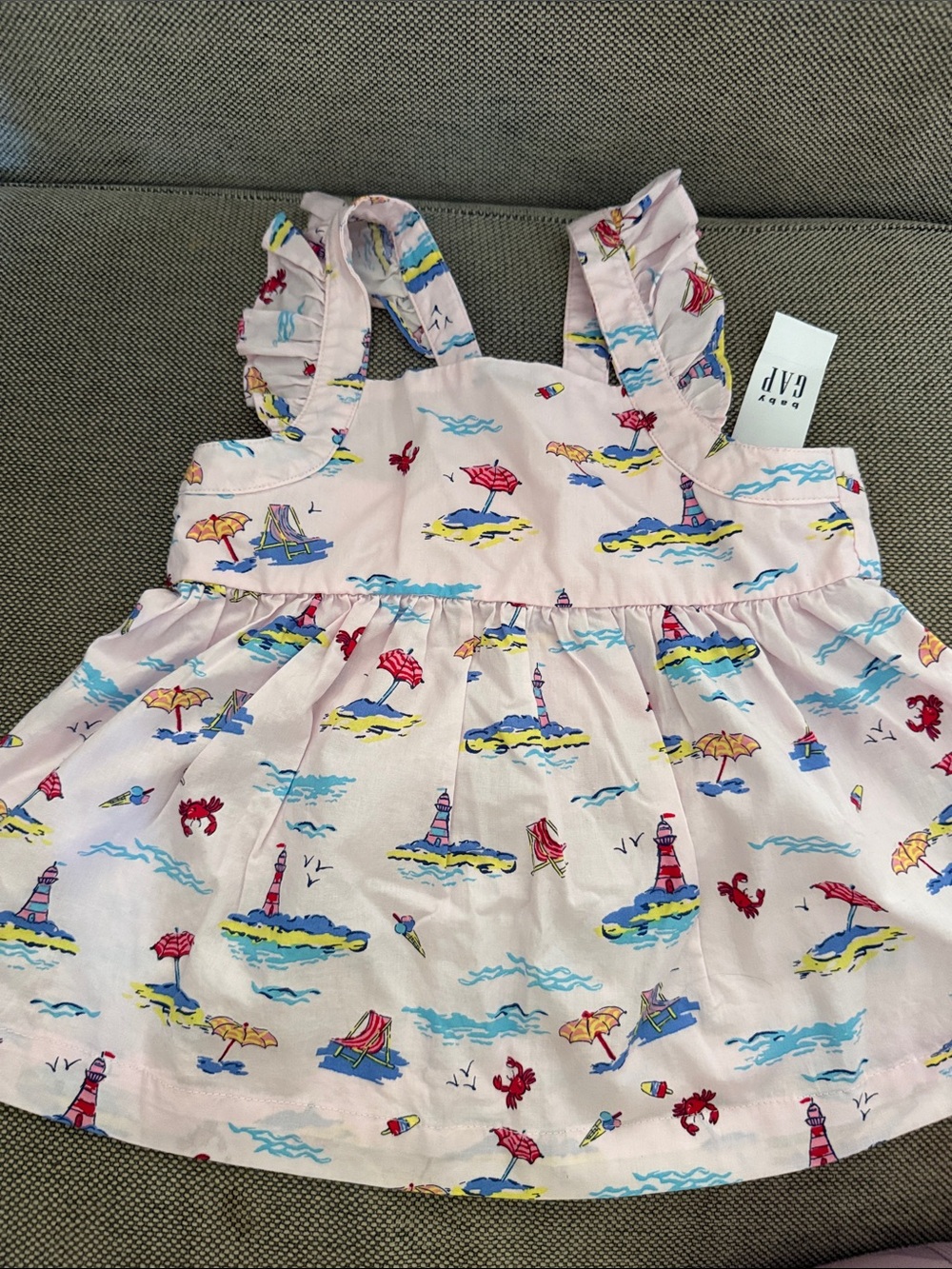 GAP Pink Nautical Print Ruffle Strap tank top